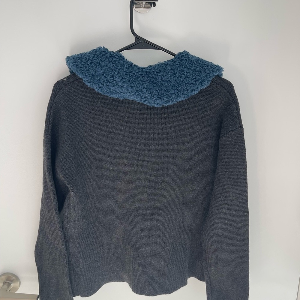 BODEN Cozy Grey Jacket with Blue Teddy Accents - Picture 7 of 7